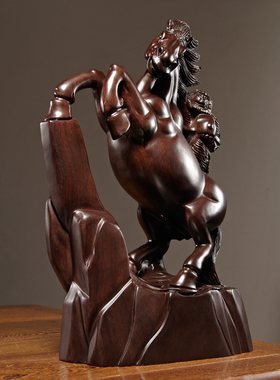 黑檀实木质雕刻马上封侯摆件生肖猴子红木工艺品家居客厅办公装饰