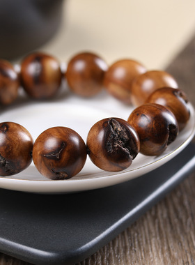 天然枣木雷击木高油手串男20mm原木文玩佛珠女款满雷痕木单圈手链