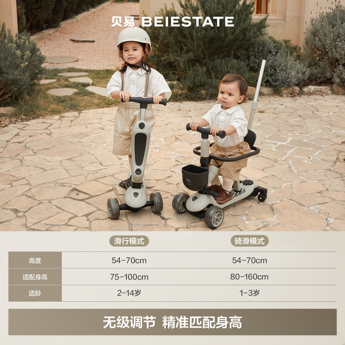贝易儿童滑板车1到3岁6岁七合一可坐可骑婴儿宝宝学步车溜娃神器