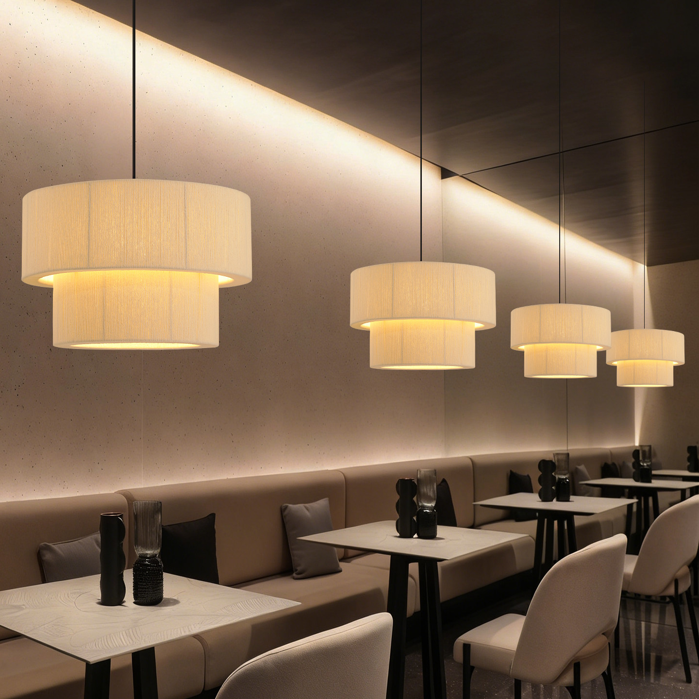 现代简约布艺吊灯中古卧室灯侘寂风民宿客厅书房餐厅酒店圆形灯具,淘宝优惠券,粉丝福利购,淘宝优惠卷