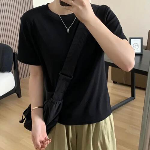 大码女装2026夏季新款胖妹妹基础款显瘦百搭圆领正肩短袖T恤上衣 - 图1