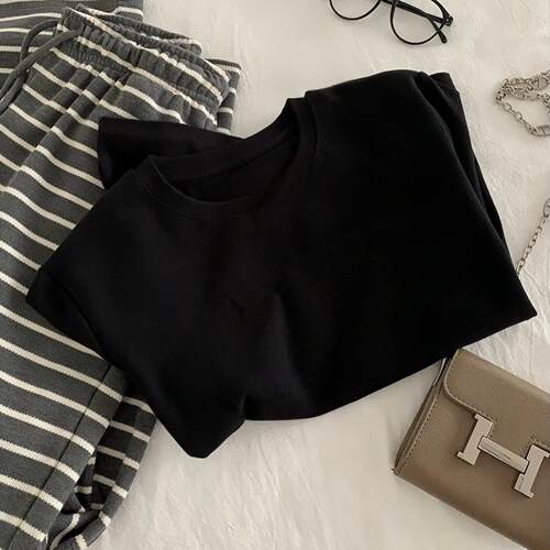 大码女装2026夏季新款胖妹妹基础款显瘦百搭圆领正肩短袖T恤上衣 - 图2