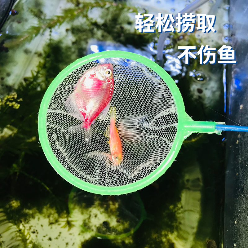 鱼网渔捞网水族鱼缸金鱼抄网圆形方形捞网粗网密网加长小渔捞网 - 图0