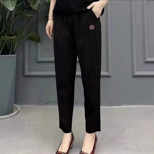 春秋款纯棉中老年女士裤子高腰水洗布弹力抗皱妈妈哈伦直筒休闲裤 - 图2