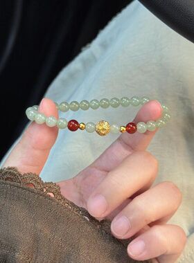 优化和田玉南红转运手串女生浅晴水玉珠手链轻奢小众闺蜜精致款