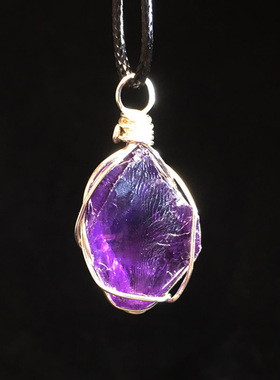 天然紫水晶原石缠丝绕线吊坠