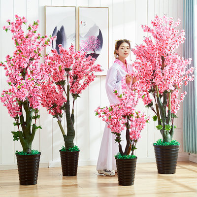仿真桃花假树盆栽客厅摆设装饰桃树落地花室内树假塑料植物大盆景 虎窝淘