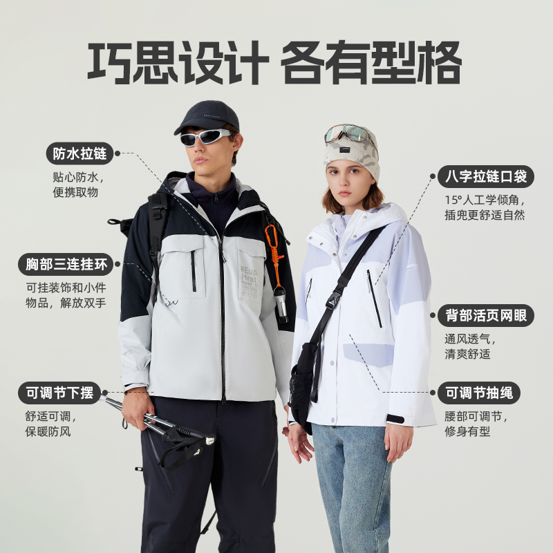 诺诗兰胡杨林2.0三合一冲锋衣男女防泼水防风户外徒步登山外套 - 图2