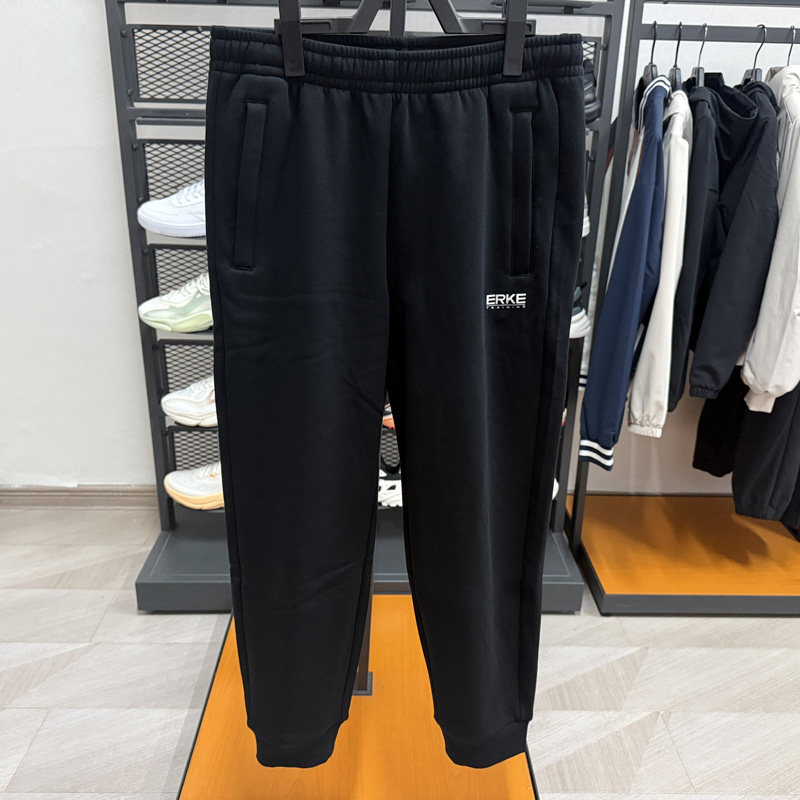 鸿星尔克男裤运动裤2025冬季新款加绒加厚针织九分裤11225401177 - 图3