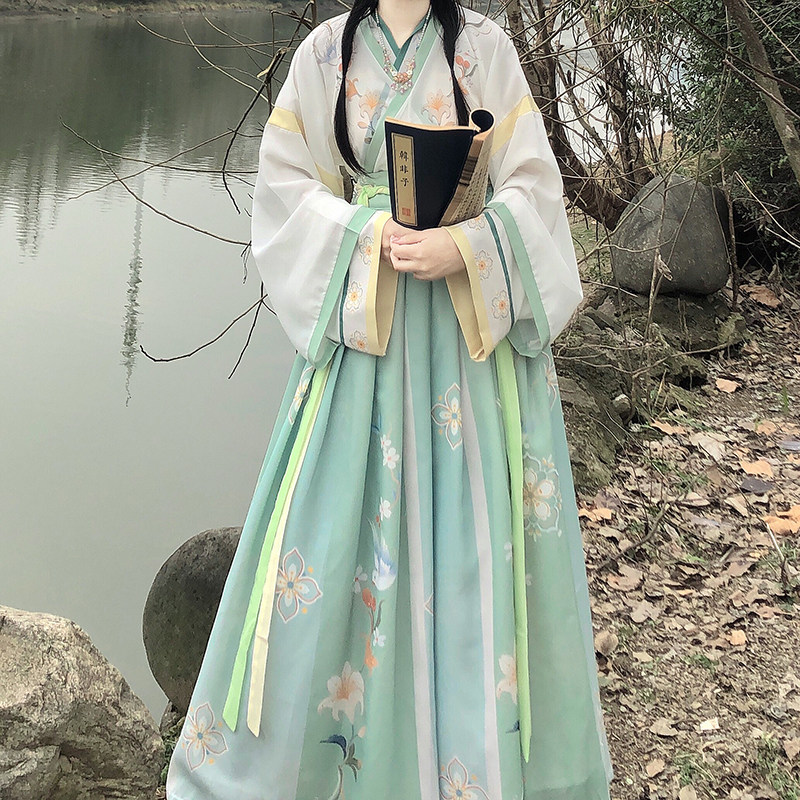 南庭苑原创【四时春】晋制齐腰交领儒裙汉服女学生三件套正品春夏_虎窝淘