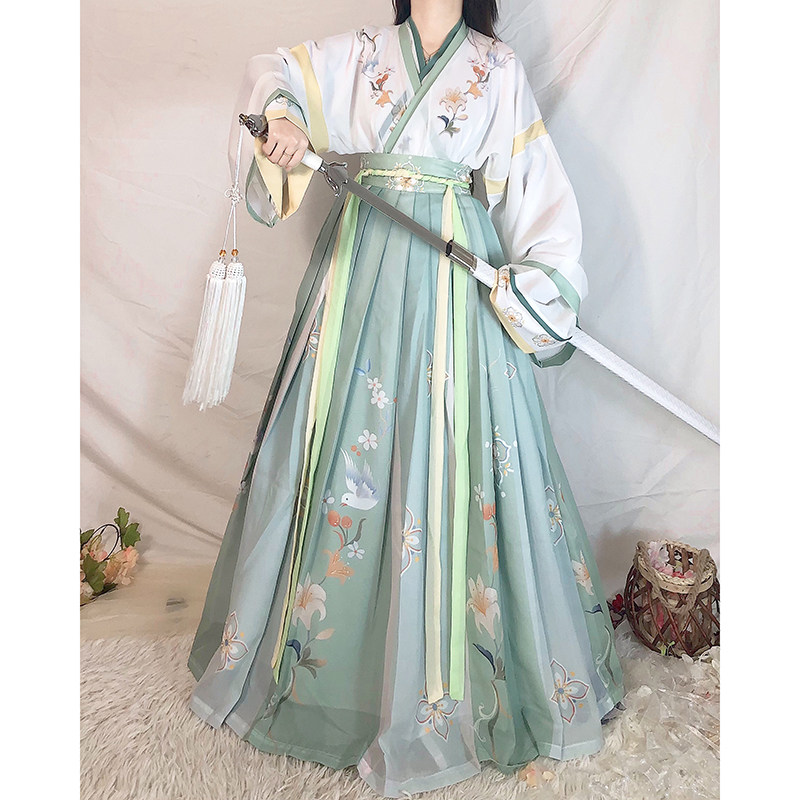 南庭苑原创【四时春】晋制齐腰交领儒裙汉服女学生三件套正品春夏_虎窝淘