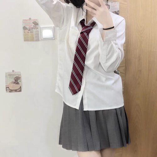 JK制服衬衫女春秋新款日系学院风设计感小众白色内搭外穿领带衬衣 - 图1