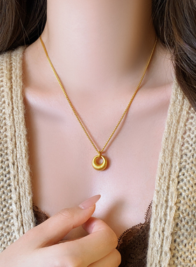 沙金拉丝福袋吊坠项链高级感轻奢