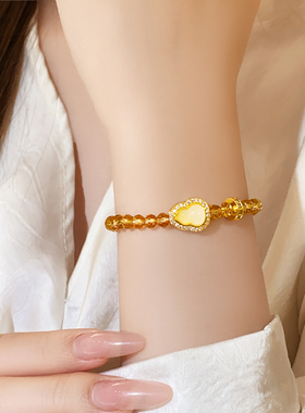 金色微镶贝壳葫芦茶晶串珠手串