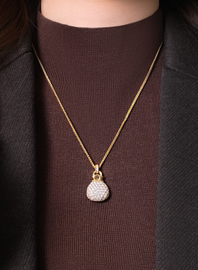 金色满钻福袋吊坠毛衣项链高级感