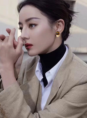 美拉德虎眼石耳钉轻奢高级感耳环