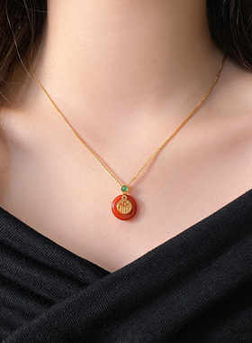 红色玛瑙福字平安扣新中式项链