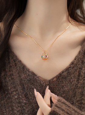 沙金彩色锆石提篮吊坠项链高级感