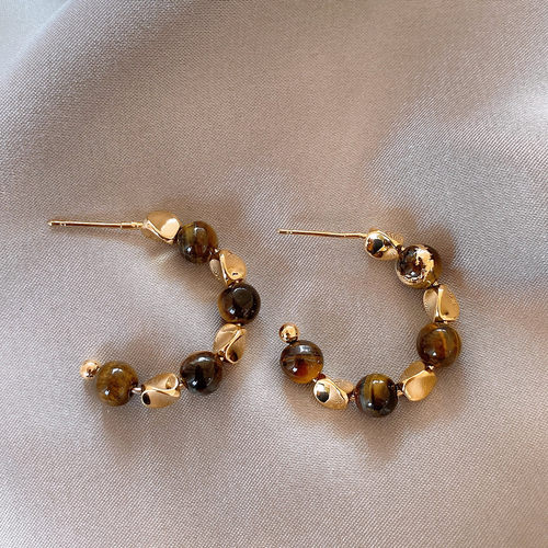 美拉德虎眼石耳圈耳环女秋冬2025新款爆款高级感轻奢耳钉耳饰品 - 图3