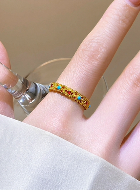 金色镂空食指戒指高级感小众设计