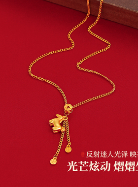 古法沙金立体小马钱币毛衣项链