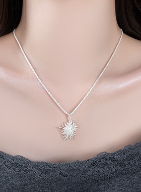 银色烟花吊坠项链日常百搭锁骨链