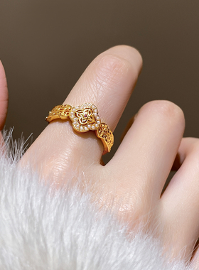 金色珍珠四叶草戒指巨好看的指环