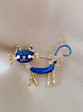 可爱蓝色猫咪胸针女夏防走光扣