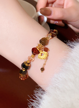 沙金钱币祥云锁水晶串珠手串