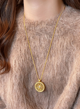 沙金新中式八宝罗盘吊坠毛衣链