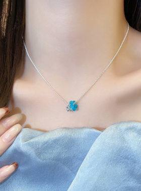 银色圆珠花朵吊坠项链高级感轻奢