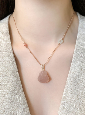 高级感轻奢小众粉色佛公吊坠项链