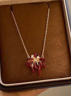 红色烟花锆石吊坠项链高级感配饰
