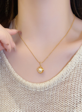 金色锆石珍珠吊坠项链高级感轻奢