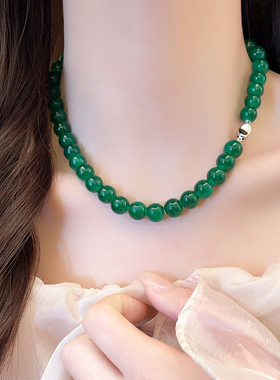 祖母绿串珠项链轻奢小众锁骨链