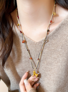 金色立体小马钱币串珠项链配饰品