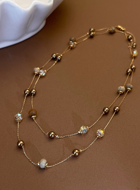 美拉德咖色串珠项链高级感配饰