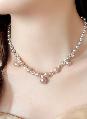 曼塔玫瑰色珍珠串珠水晶项链配饰