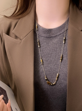 美拉德咖色几何虎眼石串珠项链