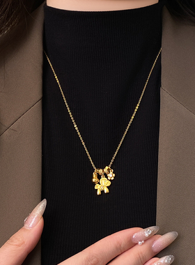 马年沙金钱币小马吊坠项链高级感