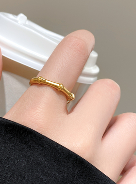 金色新中式竹节戒指巨好看的轻奢