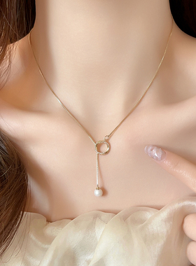 金色微镶圆环珍珠项链高级感轻奢