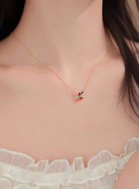 彩色几何锆石小天鹅吊坠项链颈链
