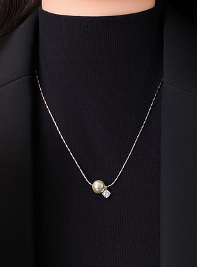 银色单颗珍珠锆石串珠毛衣项链