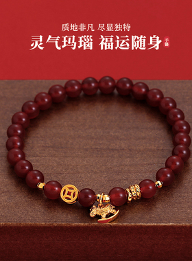 红色玛瑙小马钱币手串手链轻奢