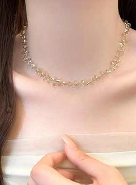 金色透明水晶串珠项链高级感轻奢