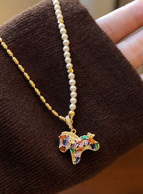 彩色锆石小马串珍珠项链高级感