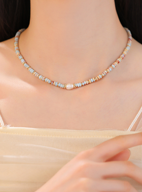 天然石淡水珍珠项链轻奢小众颈链