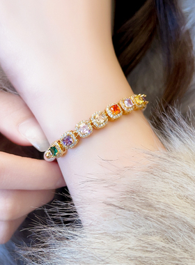 彩色锆石方糖珍珠串珠手链