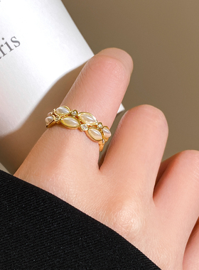 椭圆珍珠锆石戒指轻奢高级感